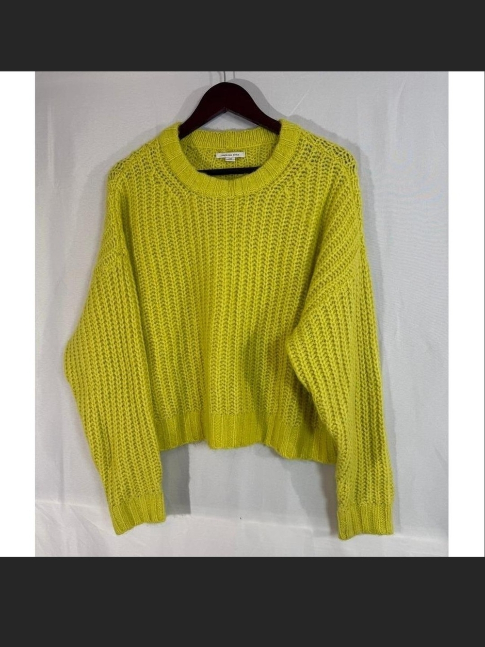 American Eagle Outfitters Neon Yellow Chunky Crewneck Sweater
